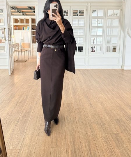 طقم تنورة بني انيق